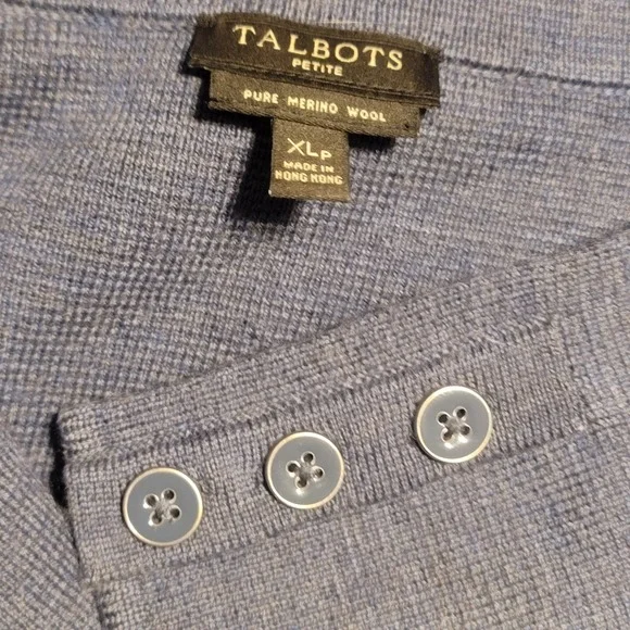 Talbots Pure Merino Wool Blue Cardigan Sz XLP Pockets‎ Sweater - Picture 3 of 4